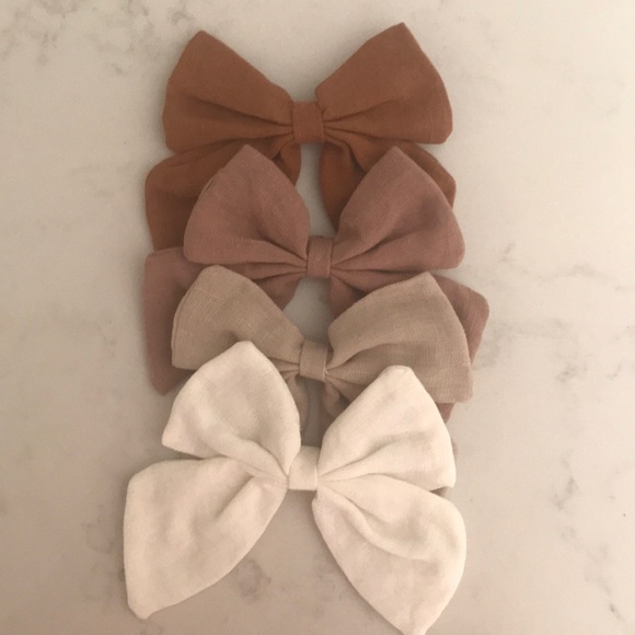 New Set of 4 Linen Bow Clips - Picture 6 of 8